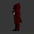 Two Characters in Brown Trench Coat and Red Suit Standing Holding Hands on White Background