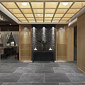 Chinese Style Restaurant Interior With Wooden Structure Chandeliers And Dining Tables