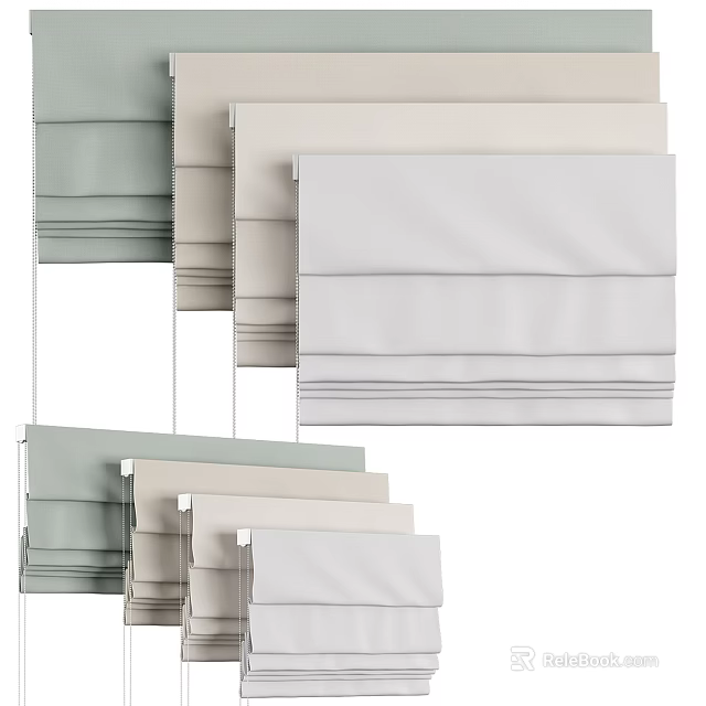 Roman Shades In Various Colors On 3d model
