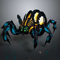 Detailed Black Yellow Blue Spider With Glowing Green Eyes And Segmented Body