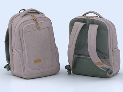 Two Tone Light Gray Dark Green Backpacks Front Back Views With Durable Straps And Zippers 3d model