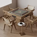 Wooden Square Game Table Interior With Rattan Chairs And Side Table