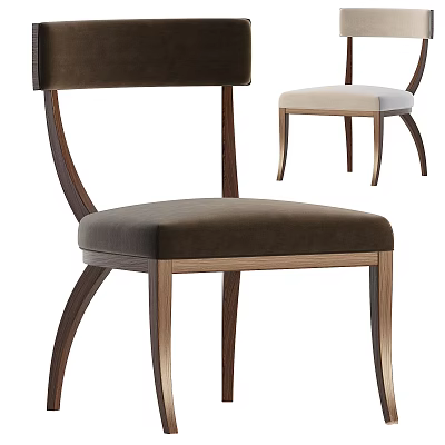 Elegant Dining Chairs With Curved Wooden Frame And Upholstered Seats In Brown And Light Tones 3d model