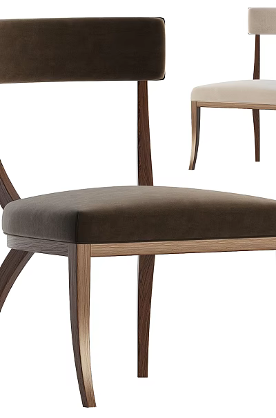 Elegant Dining Chairs With Curved Wooden Frame And Upholstered Seats In Brown And Light Tones 3d model