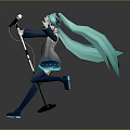 Game and Movie Character With Teal Long Hair Holding Microphone In Anime Style Outfit