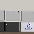 Six Freezers in Gray Black White with Blue Dolphin Pattern Arranged in Two Layers