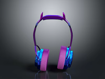 Over Ear Purple and Blue Headphones with Cat Ear Design Modern Electronic Device 3d model