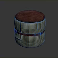 Modern Upholstered Stool With Red Cushion Beige Fabric And Decorative Red Belt