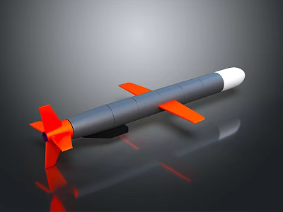Aerodynamic Military Missile With Gray Body White Nose Cone And Orange Fins 3d model