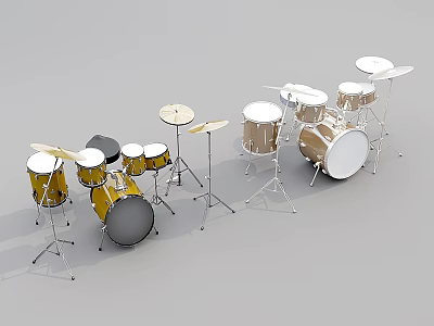 Yellow Black and Gold White Drum Sets with Drums Cymbals and Stands 3d model