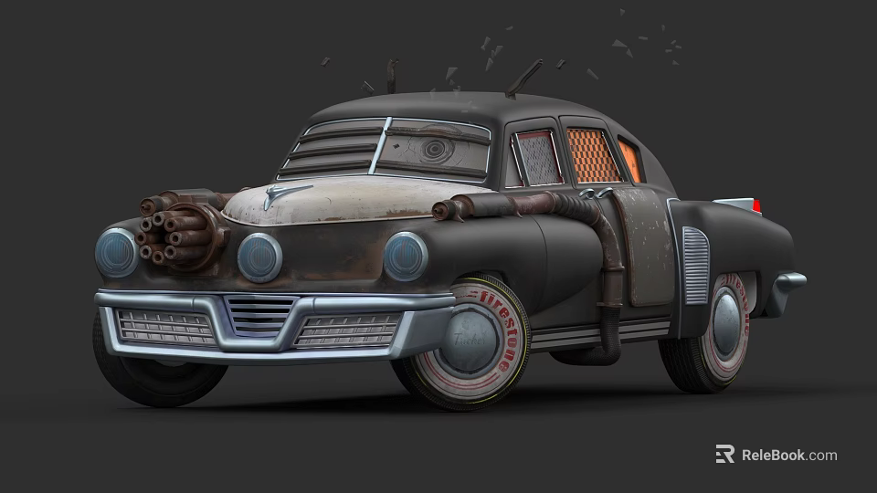 Weaponized Vintage Car Featuring Front Cannons And Battle Ready Design Elements 3d model 