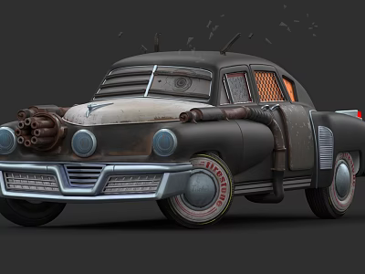 Weaponized Vintage Car Featuring Front Cannons And Battle Ready Design Elements 3d model