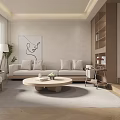 Modern Living and Dining Room Interior With Wooden Shelves Sofa Coffee Table and TV