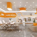 GANDY HOUSE Clothing Store With Orange Decor Open Layout Display Clothes Seating And Green Plants