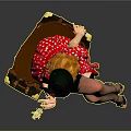 Woman Sitting On Brown Suitcase In Red Polka Dot Dress With Black Hat Holding Cigarette