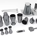 Stainless Steel Barware Set Including Cocktail Shaker Measuring Cups Strainer And Mixing Spoons