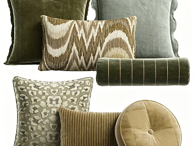 Stylish Decorative Pillows With Geometric Striped Leopard Print And Round Buttoned Designs 3d model