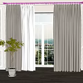 White Sheer And Beige Large Window Curtains With Decorative Walls Green Plant Outdoor View