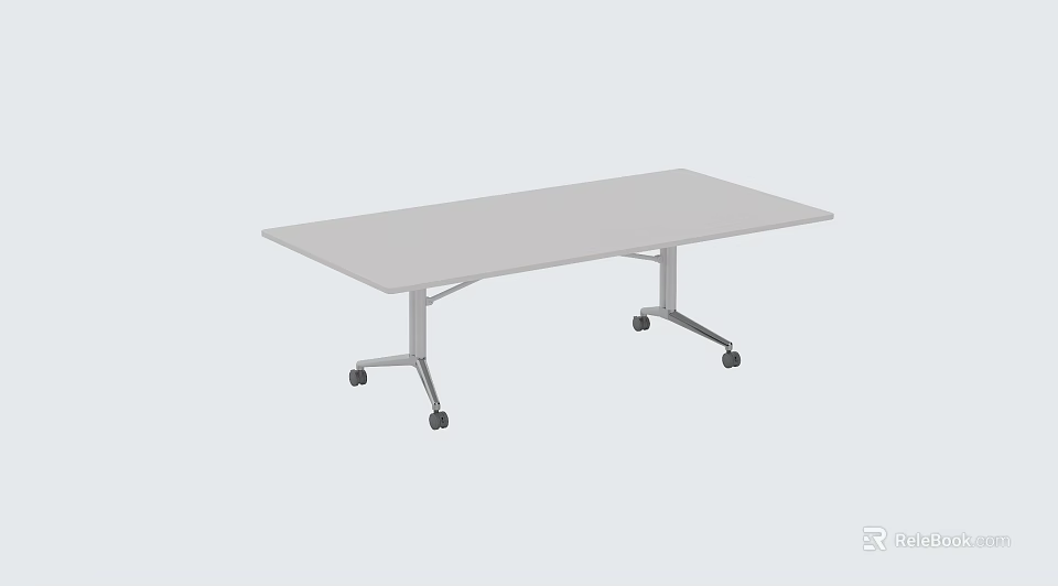 Sleek Modern Conference Table With White Surface And Metal Rolling Legs 3d model 
