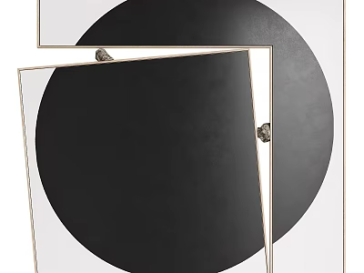 Two Black Circular Abstract Paintings With Gold Frames And Partially Overlapping Design 3d model
