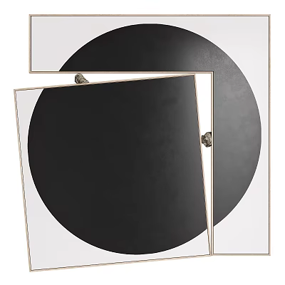 Two Black Circular Abstract Paintings With Gold Frames And Partially Overlapping Design 3d model
