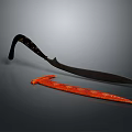 Ancient Weapons Featuring Black Curved Blade With Decorative Handle And Red Dagger With Carved Patterns