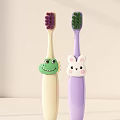 Children's Toothbrushes With Cute Dinosaur And Rabbit Designs Yellow Purple Handles Daily Cleaning