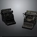 Two Black Remington Vintage Typewriters Displayed As Classic Electronic Appliances On Dark Reflective Surface