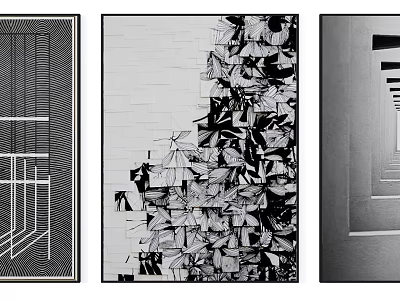 Black And White Abstract Art Paintings With Geometric Patterns And Textures 3d model