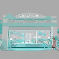 Crazy Girl Themed Exhibition Scene With Pool Palm Trees People And Decorative Design