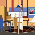 Restaurant Memphis Dining Table and Chair Combination Dopamine Dining Table Bauhaus Middle Ancient 3d model