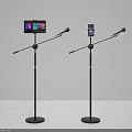 Mobile Digital Setup With Two Microphone Stands Holding Tablet And Smartphone Colorful Screen Displays