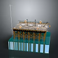 Cartoon Scenario Of Offshore Platform With Wooden Structure Blue Water Base And Deck Equipment