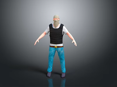 3D Character Rendering Headless Design Black Vest White Tshirt Blue Jeans Gray Background 3d model