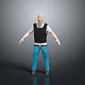 3D Character Rendering Headless Design Black Vest White Tshirt Blue Jeans Gray Background