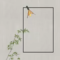 Modern Wall Lamp with Black Frame Illuminating Gray Wall and Bamboo Plant