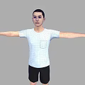 A Man In Light Blue T shirt And Black Shorts With Arms Outstretched On Gray Background 3d model