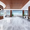 Spacious Modern Lobby With Wooden Ceiling Circular Design And Marble Floor