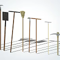 Industrial Equipment Including Various Gardening Tools Shovel Rake Hoe Broom And Pickaxe