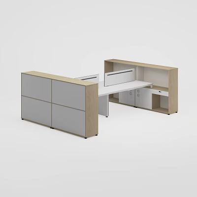Modern Office Desk Workstation Interior With Partition Cabinets And Drawers 3d model