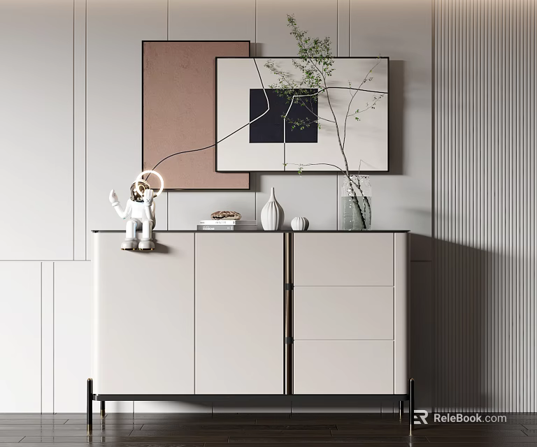 Modern Entryway Console Table Interior With Decorative Vase And Artwork 3d model 