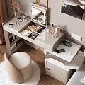 Elegant Modern Vanity Table With Cosmetics Mirror Storage Cabinet And White Stool Interior 3d model
