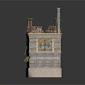 Multi Level Stone Building With Rooftop Chimneys Decorative Items And Green Plants