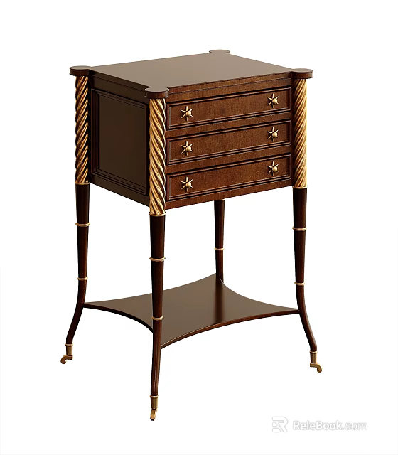 Wooden Side Table With Three Drawers Decorative Legs And Metal Handles 3d model 
