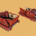 Red Armored Vehicle Model With Tracks Cannon And Interior Details