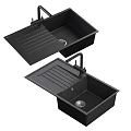 Black Quartz Kitchen Sink With Single Bowl Faucet And Drainboard Cover