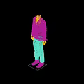 Mannequin Wearing Black Jacket White T-shirt Dark Pants White Shoes On Platform With Dark Background