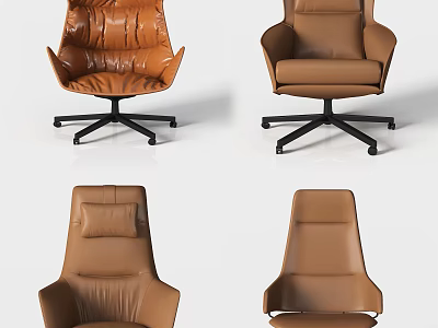 Modern Brown Leather Office Chairs With Swivel Base And Various Styles 3d model