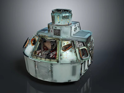 Industrial Vintage Metal Cabin With Multiple Observation Windows And Surface Equipment 3d model