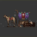 Colorful Horse Drawn Carriage With Purple Canopy Skull Pattern Coins And Small Figure